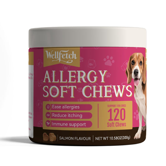 WellFetch Allergy Soft Chews for Dogs – Itch, Skin & Coat and Immune Support – Salmon Flavour, 120 Chews
